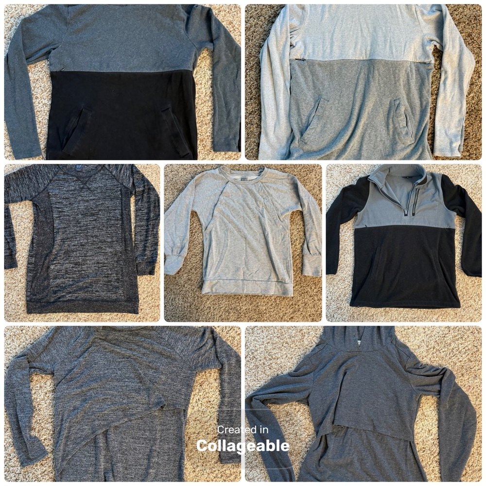 Huge Bundle (7) of Nursing breastfeeding sweatshirts small/X small GAP